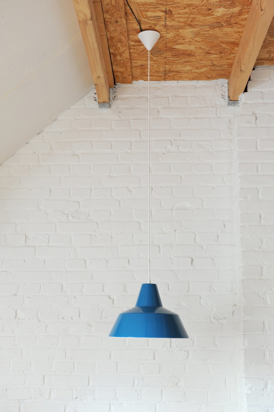 Image 1 of Set of 2 Louis Poulsen blue enamel minimalist industrial pendant lamps