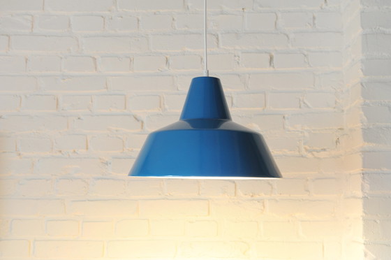 Image 1 of Set of 2 Louis Poulsen blue enamel minimalist industrial pendant lamps