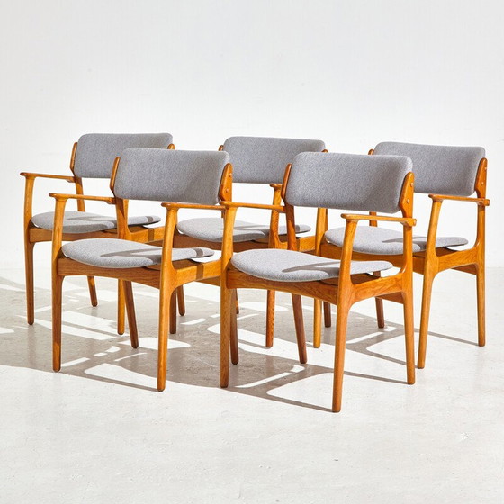 Image 1 of Set of 5 vintage oakwood armchair with wool upholstery model 49 by Erik Buch for O.D. Møbler, 1960s
