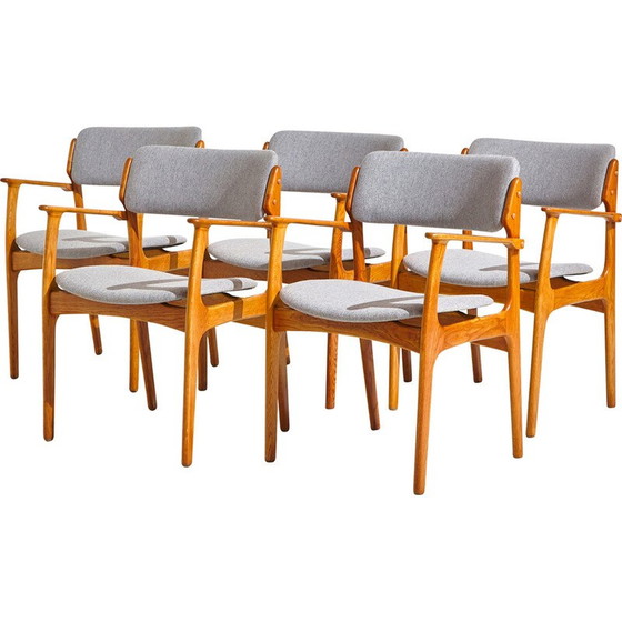 Image 1 of Set of 5 vintage oakwood armchair with wool upholstery model 49 by Erik Buch for O.D. Møbler, 1960s