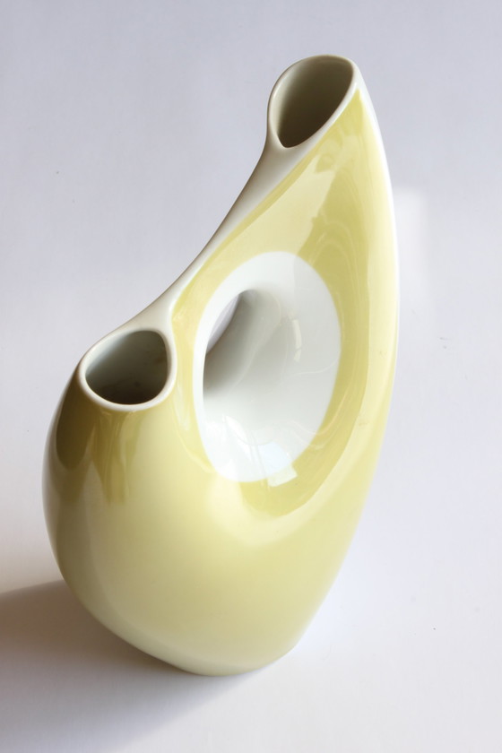 Image 1 of Beate Kuhn Organic Yellow Porcelain Vase For Rosenthal Kunstabteilung Selb, 1950S.