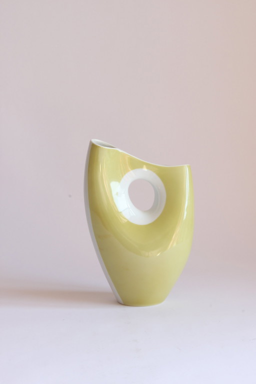 Beate Kuhn Organic Yellow Porcelain Vase For Rosenthal Kunstabteilung Selb, 1950S.