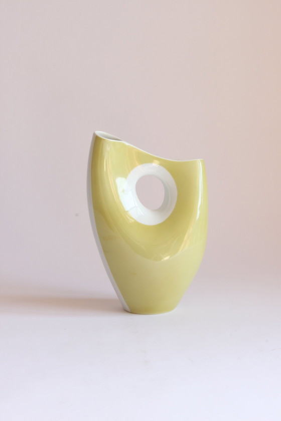 Image 1 of Beate Kuhn Organic Yellow Porcelain Vase For Rosenthal Kunstabteilung Selb, 1950S.