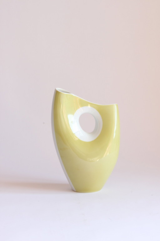 Beate Kuhn Organic Yellow Porcelain Vase For Rosenthal Kunstabteilung Selb, 1950S.