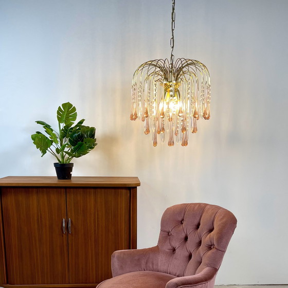 Image 1 of Set di lampade da parete a goccia in vetro di Murano rosa