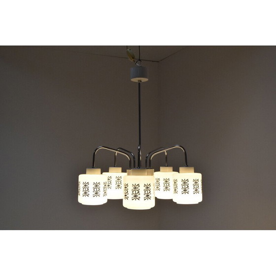 Image 1 of Lampadario vintage in vetro, cromo e metallo per Lidokov, Cecoslovacchia 1960