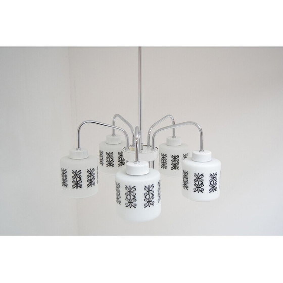 Image 1 of Lampadario vintage in vetro, cromo e metallo per Lidokov, Cecoslovacchia 1960