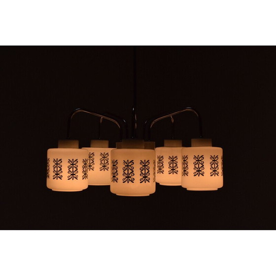 Image 1 of Lampadario vintage in vetro, cromo e metallo per Lidokov, Cecoslovacchia 1960