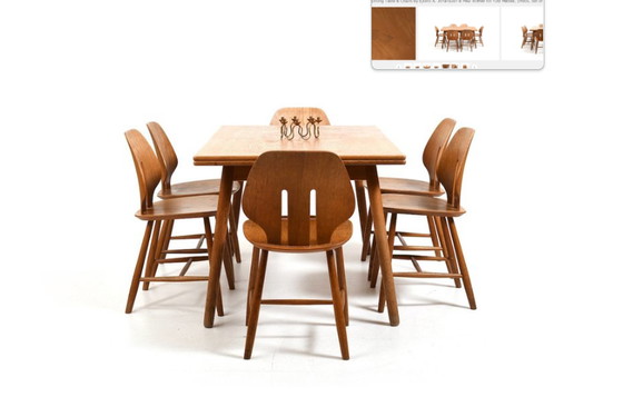 Image 1 of Dining Table & Chairs by Ejvind A. Johansson & Poul Volther for FDB Møbler, 1960s, Set of 7