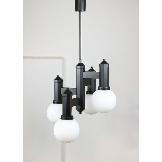 Image 1 of Vintage geometric black glass and opaline suspension