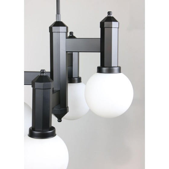 Image 1 of Vintage geometric black glass and opaline suspension