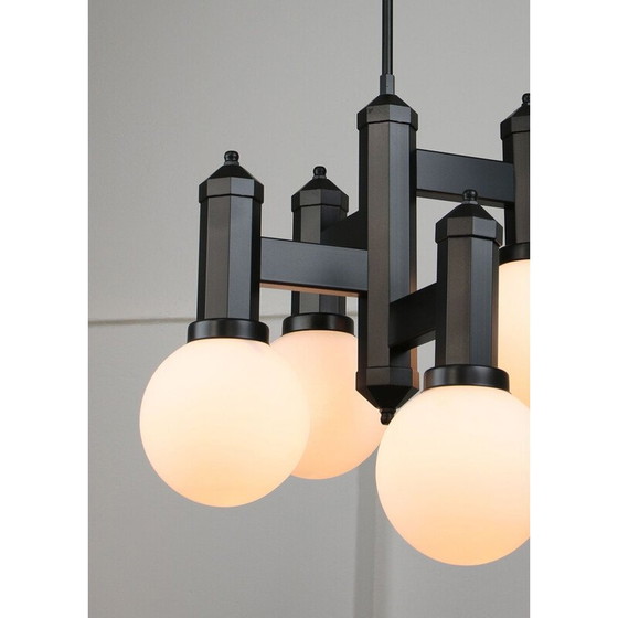 Image 1 of Vintage geometric black glass and opaline suspension