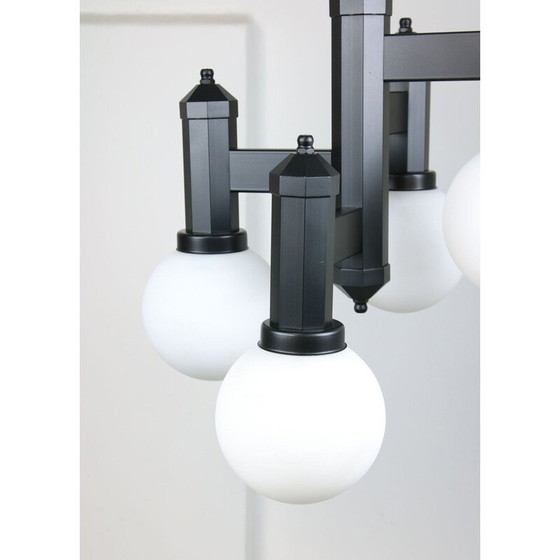 Image 1 of Vintage geometric black glass and opaline suspension