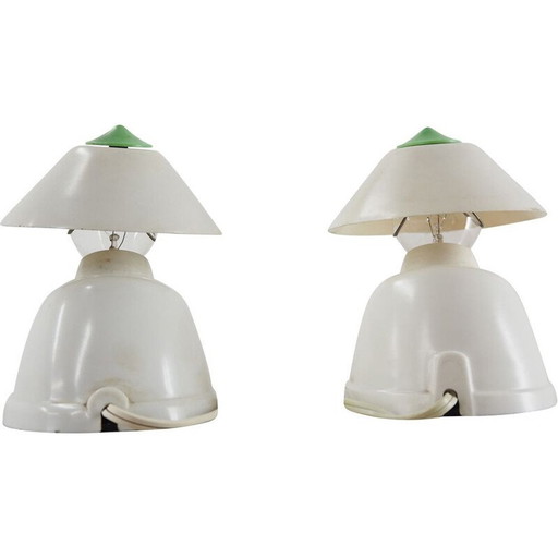 Coppia di lampade vintage in bachelite bianca con paralume, 1960