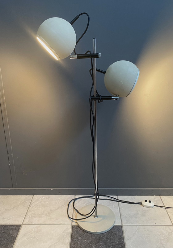 Image 1 of Floor Lamp 2 Off-White Sphere Lamps 1960S