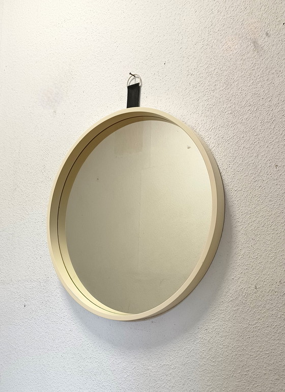 Image 1 of Miroir rond des années 70 avec bord blanc