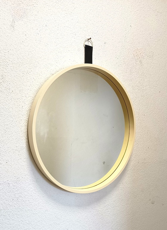 Image 1 of Miroir rond des années 70 avec bord blanc