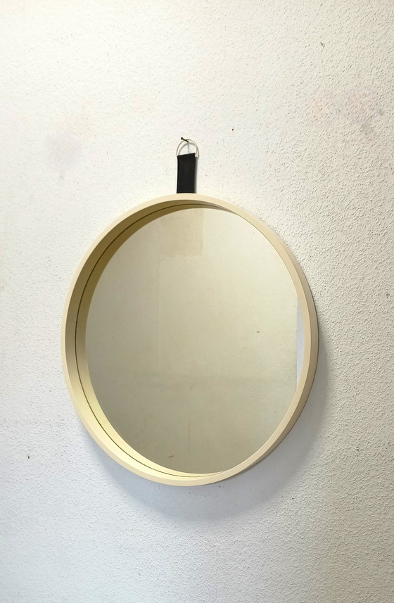 Image 1 of Miroir rond des années 70 avec bord blanc