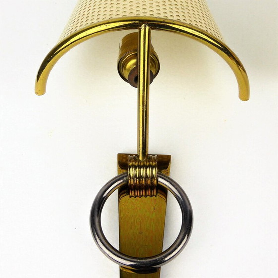 Image 1 of Pair of vintage brass and metal wall lamps, France 1950