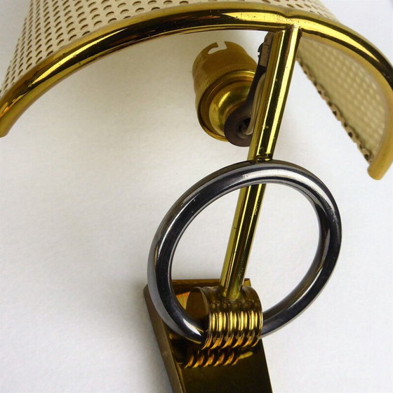 Image 1 of Pair of vintage brass and metal wall lamps, France 1950