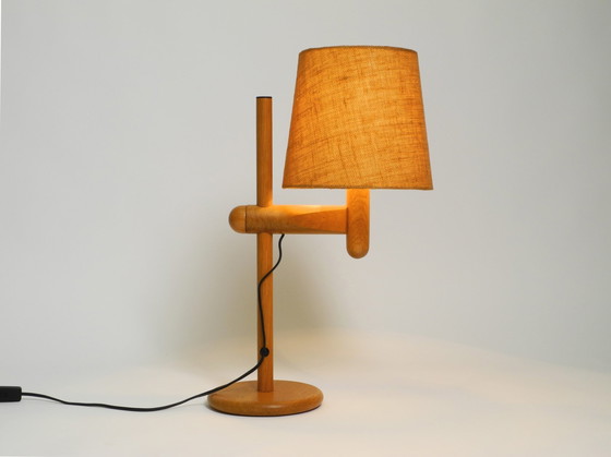 Image 1 of Original 1960S Temde Table Lamp Made Of Oak Wood And With Height-Adjustable Shade