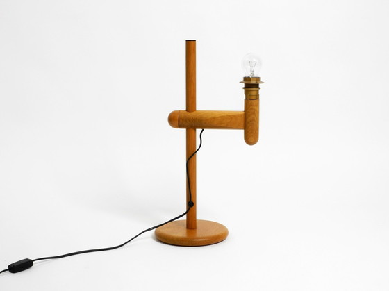Image 1 of Original 1960S Temde Table Lamp Made Of Oak Wood And With Height-Adjustable Shade