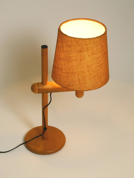 Image 1 of Original 1960S Temde Table Lamp Made Of Oak Wood And With Height-Adjustable Shade