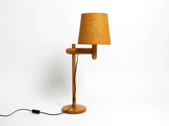Image 1 of Original 1960S Temde Table Lamp Made Of Oak Wood And With Height-Adjustable Shade