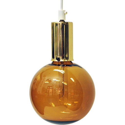Vintage amber glass dome pendant lamp, 1970