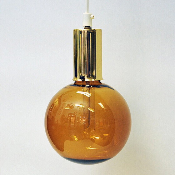Image 1 of Vintage amber glass dome pendant lamp, 1970
