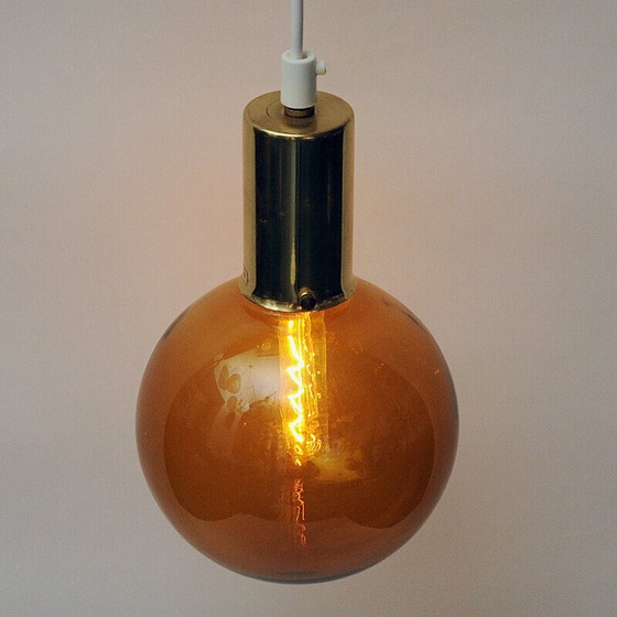 Image 1 of Vintage amber glass dome pendant lamp, 1970