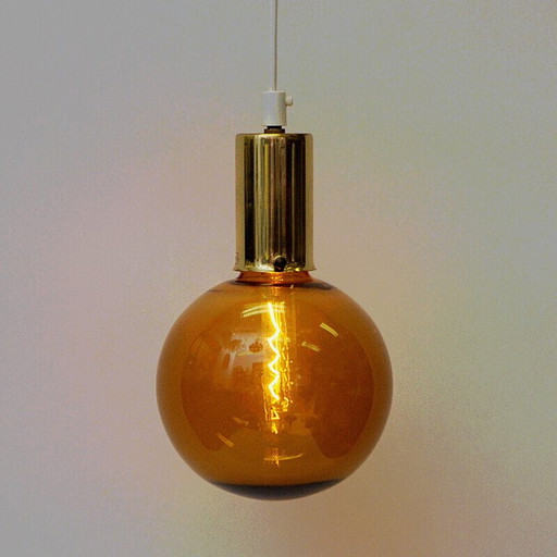 Vintage amber glass dome pendant lamp, 1970