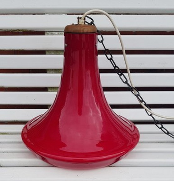 Image 1 of Red Glass Pendant Light, 1970S