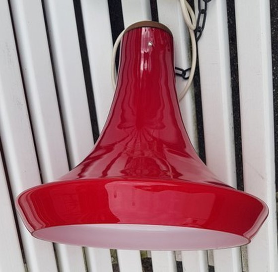 Image 1 of Red Glass Pendant Light, 1970S