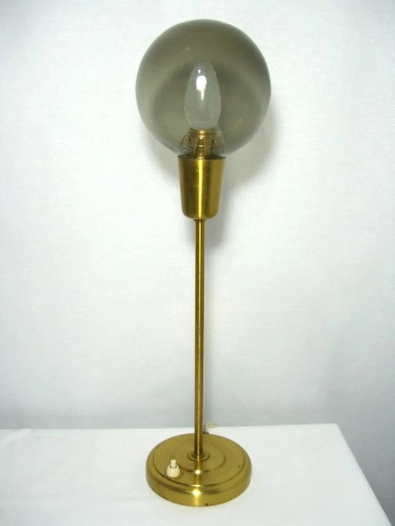 Image 1 of Table Lamps (2), Mid Century Modern, Art Deco, Scandinavian, Nordic, Minimalist, Falkenbergs Belysning, Brass, Glass,