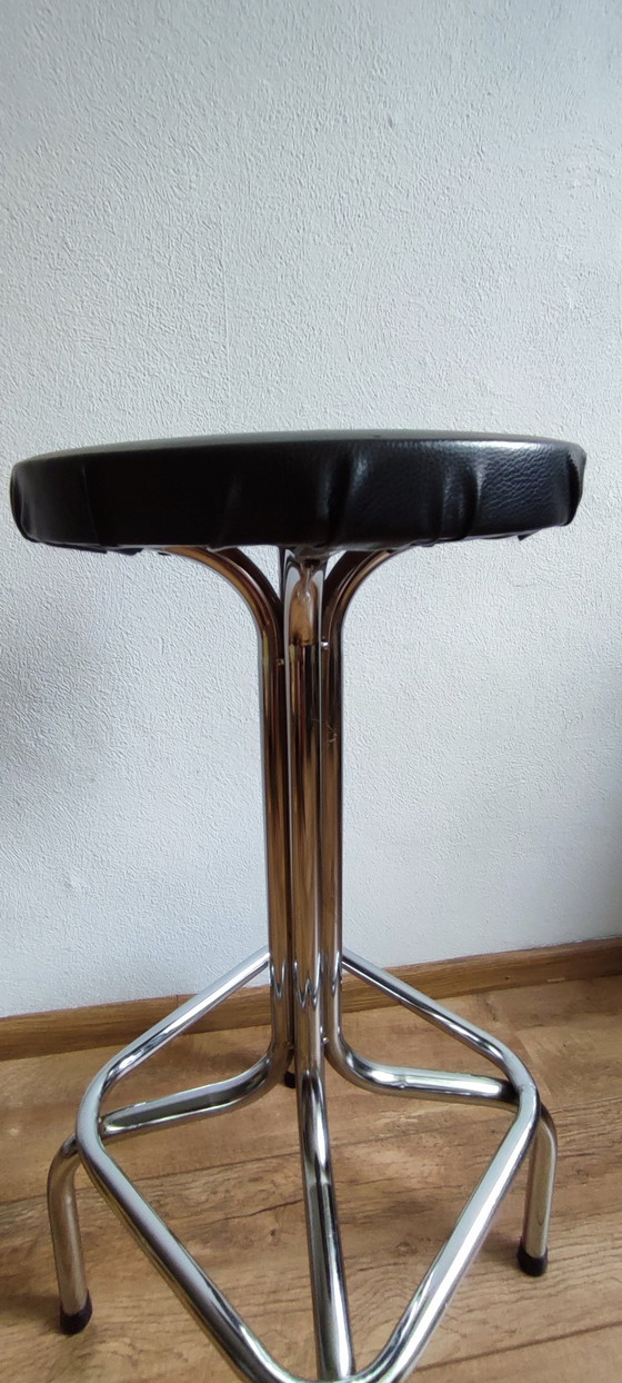 Image 1 of Sgabello da bar vintage in tubo cromato