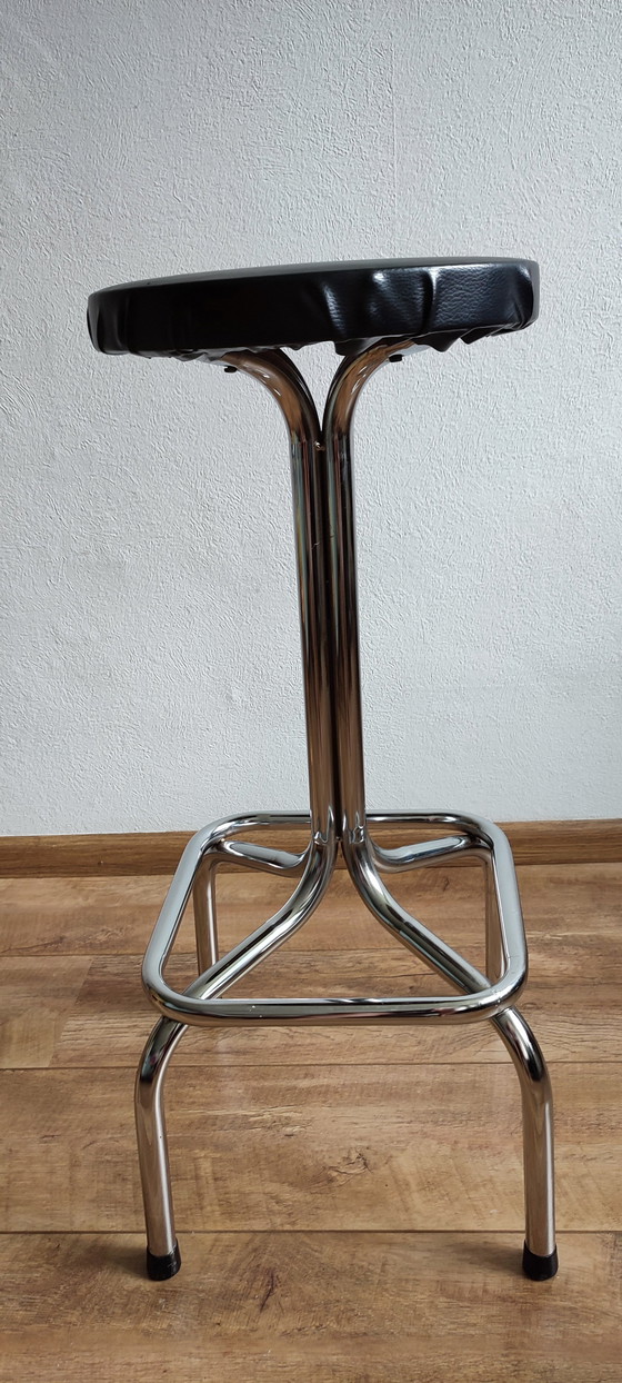 Image 1 of Sgabello da bar vintage in tubo cromato