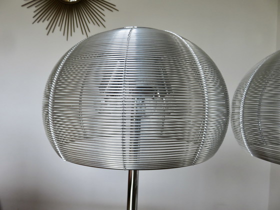 Image 1 of Pair Of Chromed Metal And Aluminium Wire Lamps, 1990