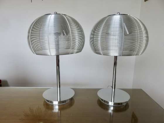 Image 1 of Pair Of Chromed Metal And Aluminium Wire Lamps, 1990