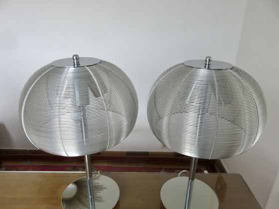 Image 1 of Pair Of Chromed Metal And Aluminium Wire Lamps, 1990