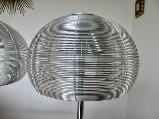 Image 1 of Pair Of Chromed Metal And Aluminium Wire Lamps, 1990