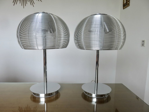 Pair Of Chromed Metal And Aluminium Wire Lamps, 1990