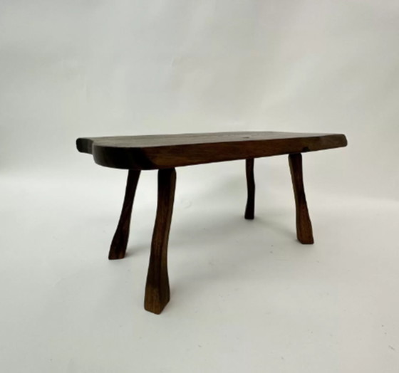 Image 1 of Brutalist solid wood side table, 1970’s