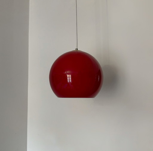 Red Opaline 60's hanging lamp