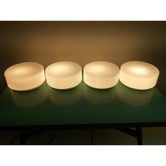 Image 1 of Set of 4 vintage metal and glass ceiling lamp by Drupol, Czechoslovakia 1970