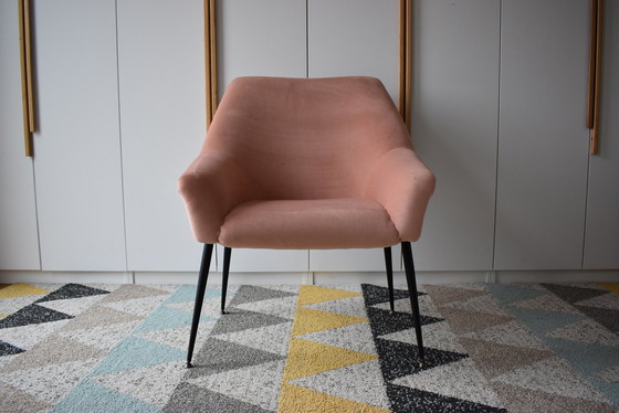 Image 1 of Vintage Armchair Shell, 1960S,Deutsche Democratische Republic, Fully Restored, Salmon Velvet