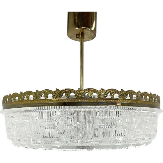 Image 1 of Vintage glass and metal pendant lamp, Czechoslovakia 1960s