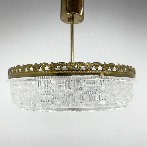 Image 1 of Vintage glass and metal pendant lamp, Czechoslovakia 1960s