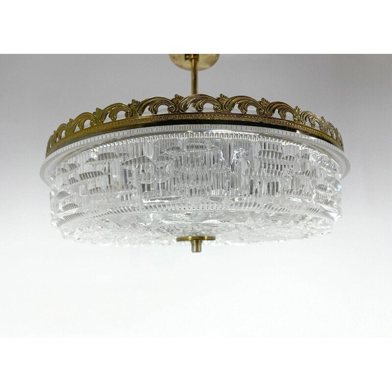 Image 1 of Vintage glass and metal pendant lamp, Czechoslovakia 1960s