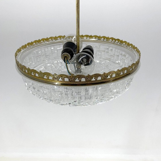 Image 1 of Vintage glass and metal pendant lamp, Czechoslovakia 1960s